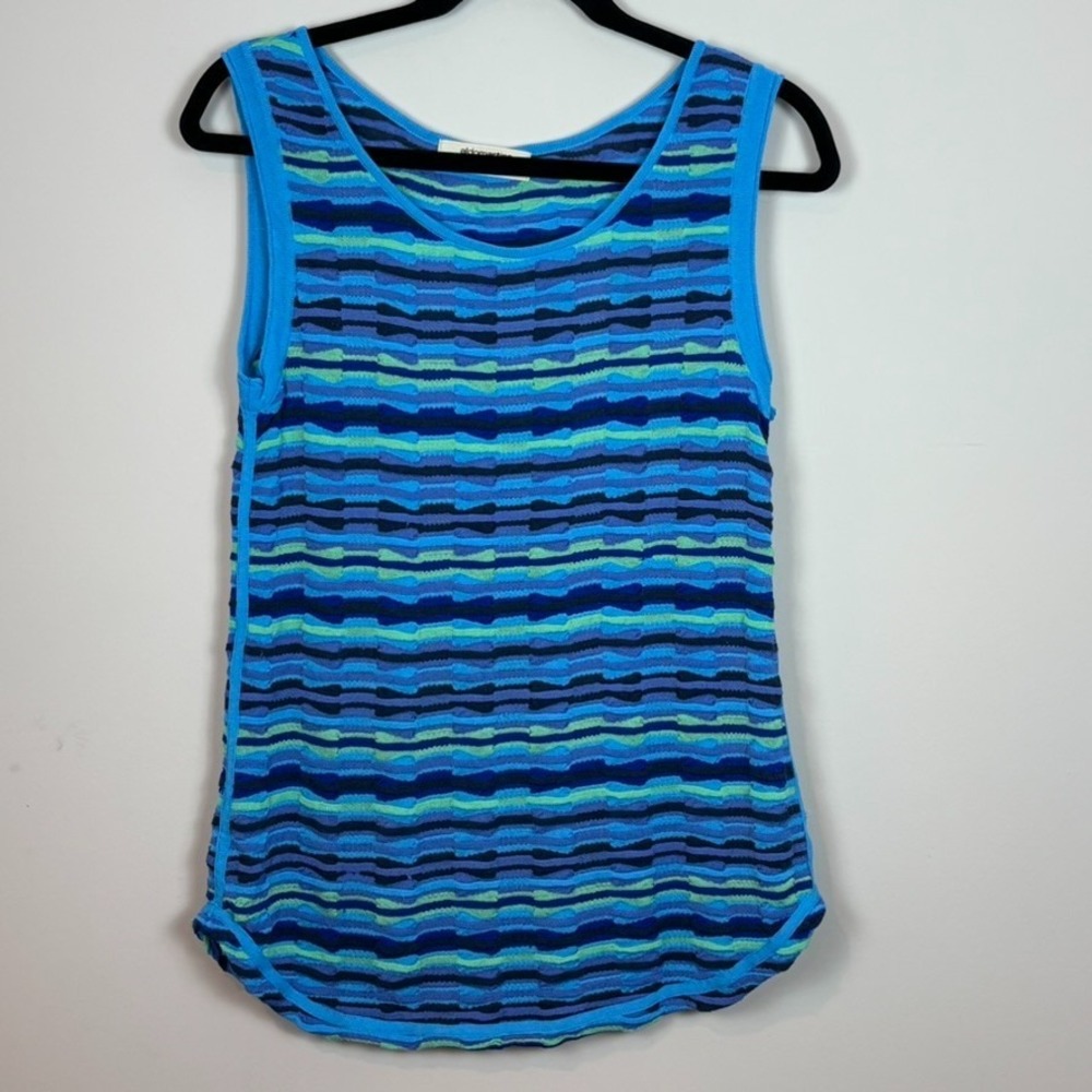 Aldomartins Womens Blue Striped Knit Sleeveless Round Hem‎ Tank US SZ 8 Bamboo